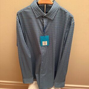 Bugatchi Geometric Mutli Blue Pattern Sport Shirt